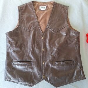 Duke Haband Leather Vest Mens L Brown Patchwork Western Cowboy Country